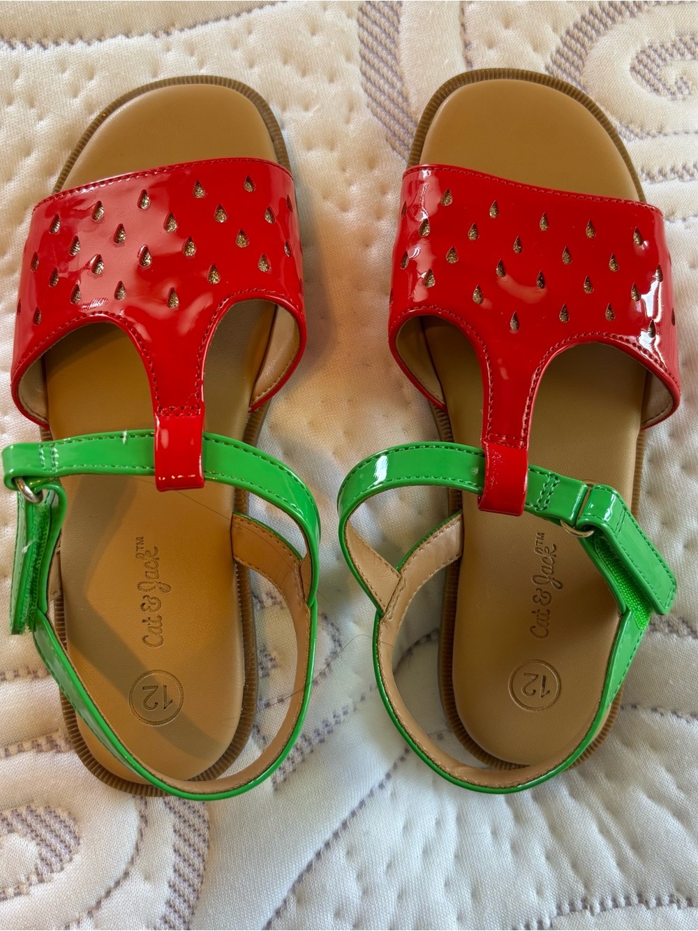 Cat & Jack Red and Green Patent Kids Sandals Strawberries